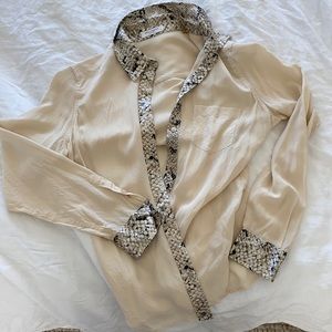 Chic Equipment beige snake print collar blouse